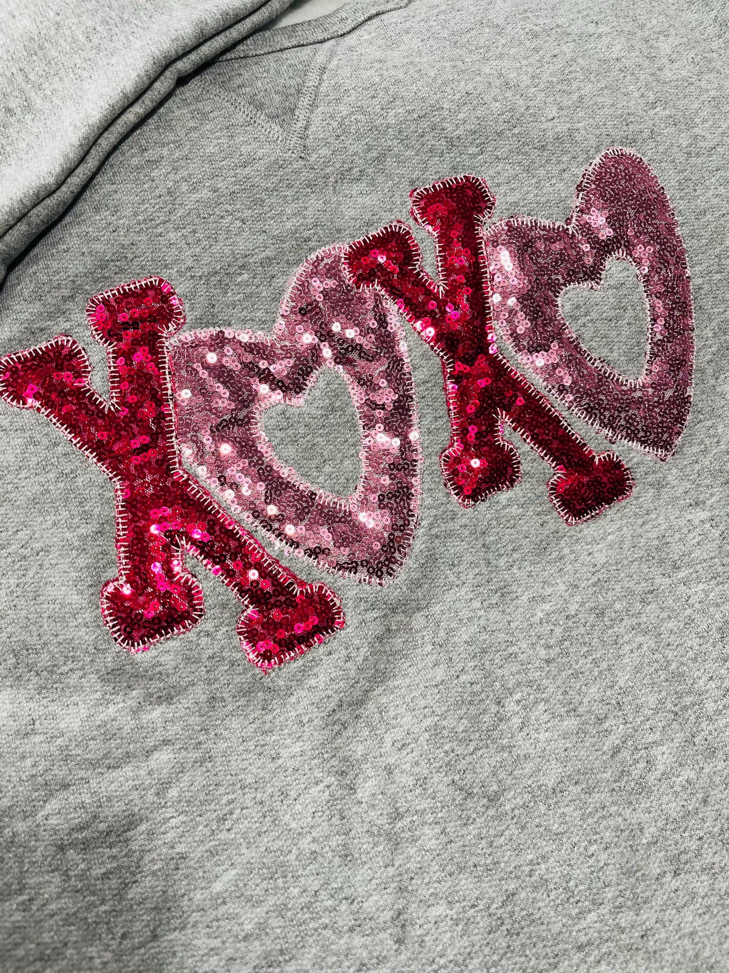 Custom Valentine XOXO Sequin Sweatshirt | Personalized Name Sleeve