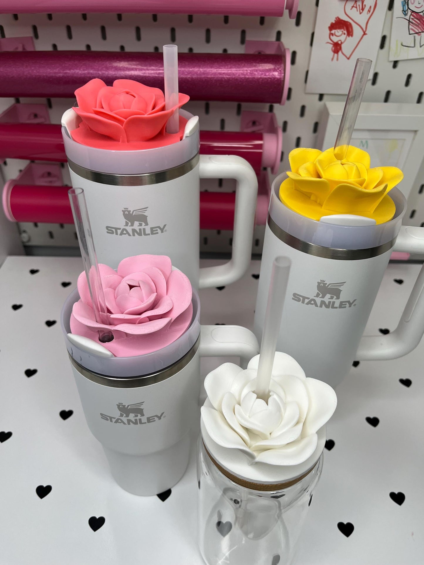 Rose Topper 3MF Files – 20oz, 30oz and 40oz Stanley | 16 oz Center and Off-Center Straw Lids for Libbey Cups | Digital Download
