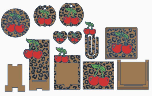Cherry Leopard Accessories Bundle – STL and 3MF Files | 3D Print Desk Decor | Digital Download | Instant Access