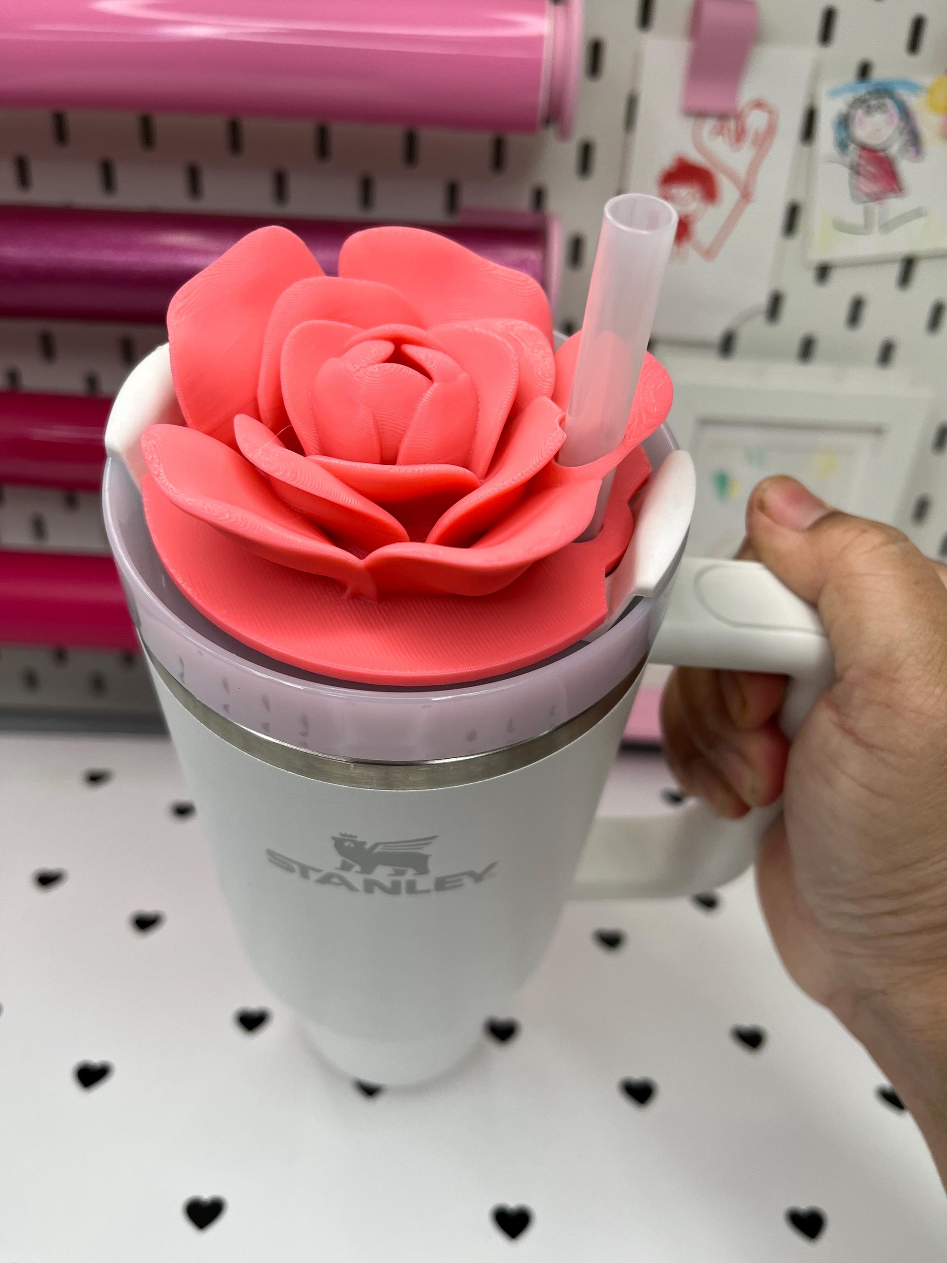 Rose Topper 3MF Files – 20oz, 30oz and 40oz Stanley | 16 oz Center and Off-Center Straw Lids for Libbey Cups | Digital Download
