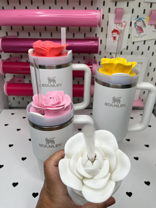Rose Topper 3MF Files – 20oz, 30oz and 40oz Stanley | 16 oz Center and Off-Center Straw Lids for Libbey Cups | Digital Download