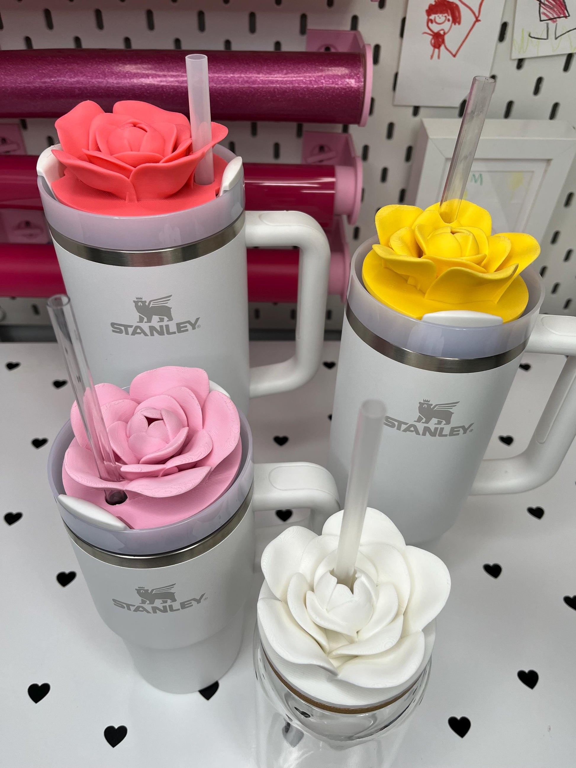 Rose Topper 3MF Files – 20oz, 30oz and 40oz Stanley | 16 oz Center and Off-Center Straw Lids for Libbey Cups | Digital Download