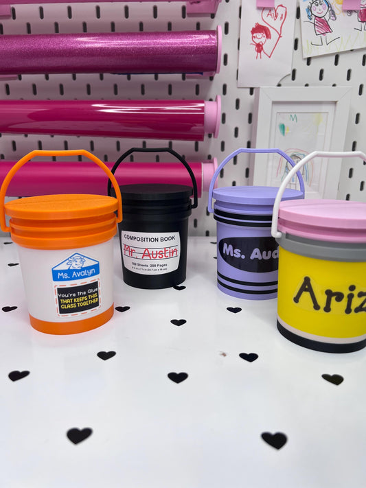 School Supplies Mini Bucket with Lids | Choose from Pencil, Crayon, Glue and Composition Buckets | Teacher Gift | Desk Decor