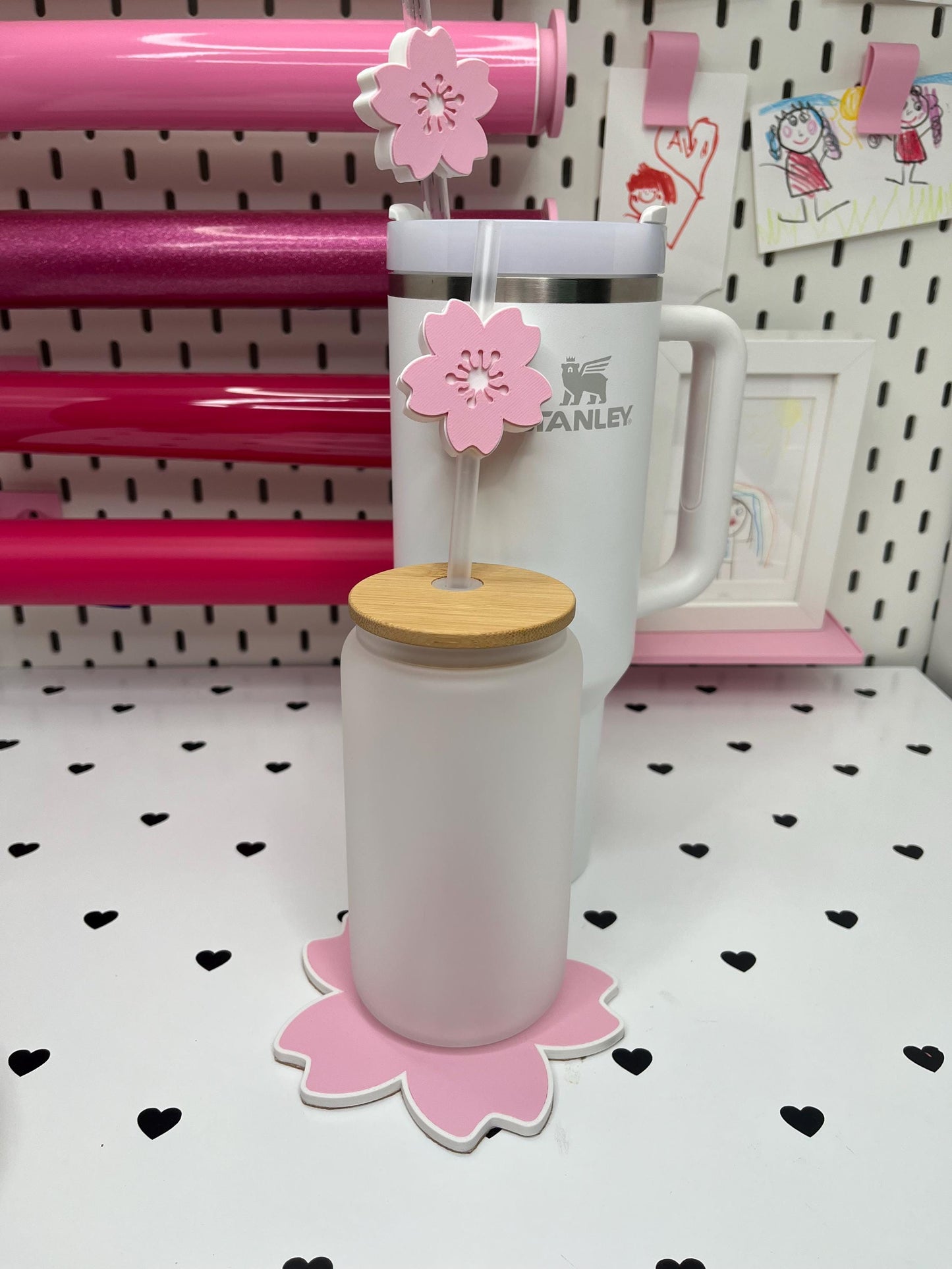 Cherry Blossom Straw Topper 3MF File | Sakura Straw Cap 8 and 10mm | Cherry Blossom Coaster STL | Spring Drink Accessories | 3D Print File