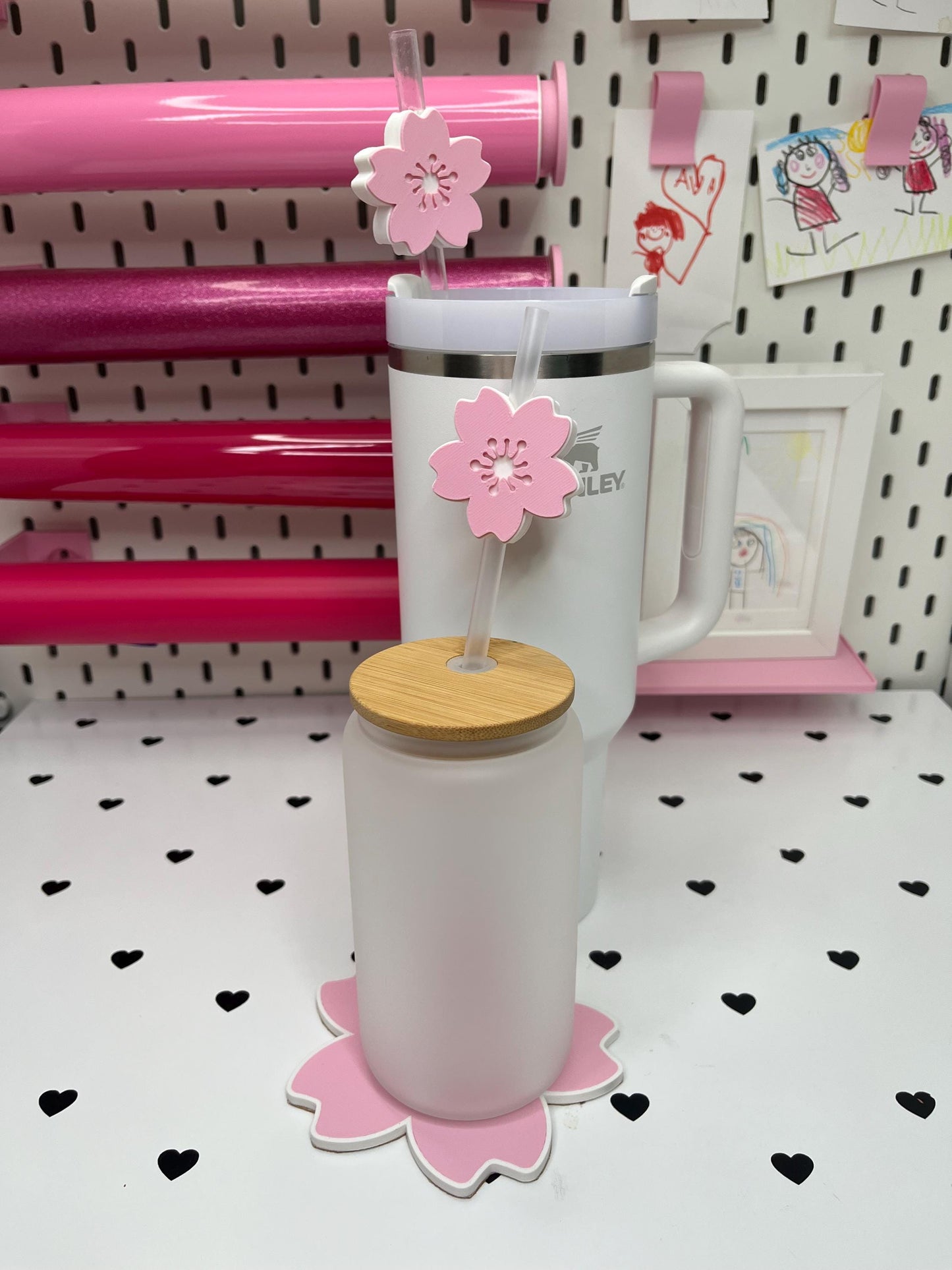 Cherry Blossom Straw Topper 3MF File | Sakura Straw Cap 8 and 10mm | Cherry Blossom Coaster STL | Spring Drink Accessories | 3D Print File