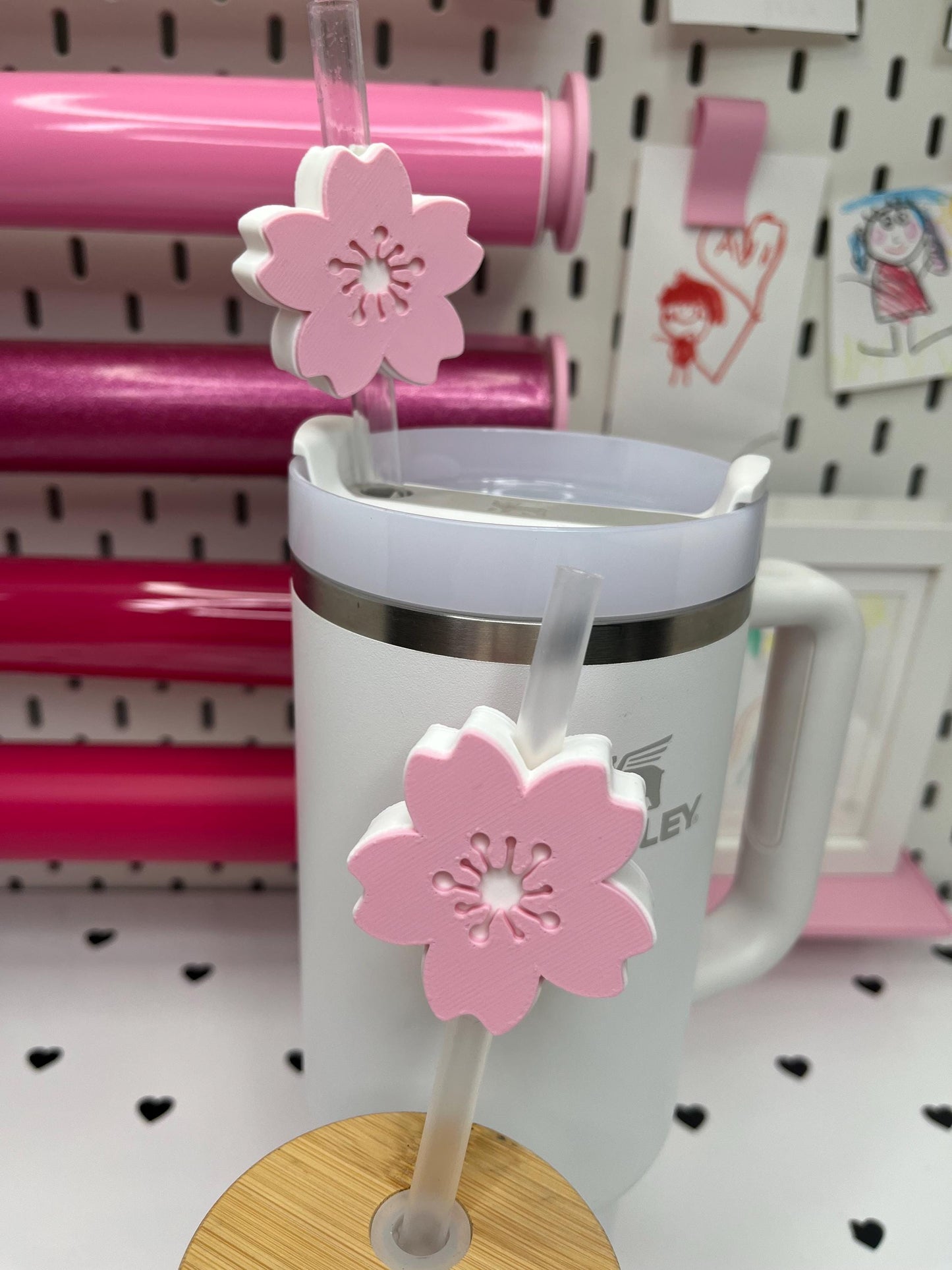 Cherry Blossom Straw Topper 3MF File | Sakura Straw Cap 8 and 10mm | Cherry Blossom Coaster STL | Spring Drink Accessories | 3D Print File