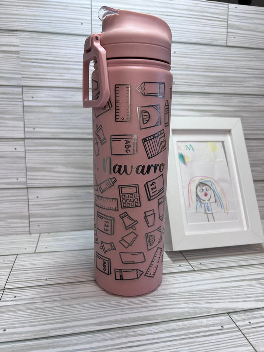 Personalized Insulated Stainless Steel Water Bottle with Flip-Top Lid - Teacher Water Bottle - Teacher's Gift - School Supplies by Lina Loves Two, handmade in Los Angeles CA