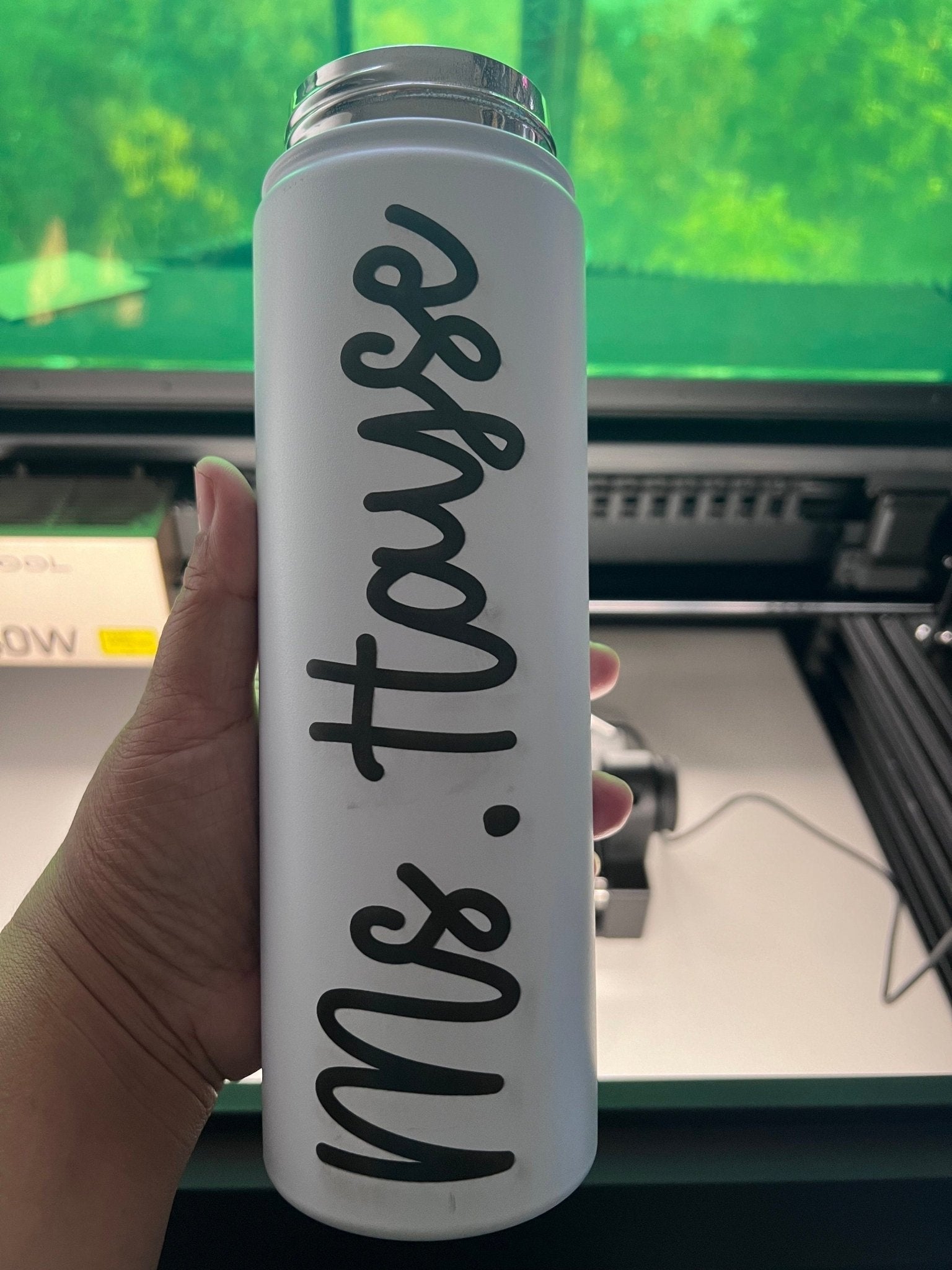 Personalized Name Vertical on Insulated Stainless Steel Water Bottle with Flip-Top Lid - Teacher Water Bottle - Teacher's Gift by Lina Loves Two, handmade in Los Angeles CA