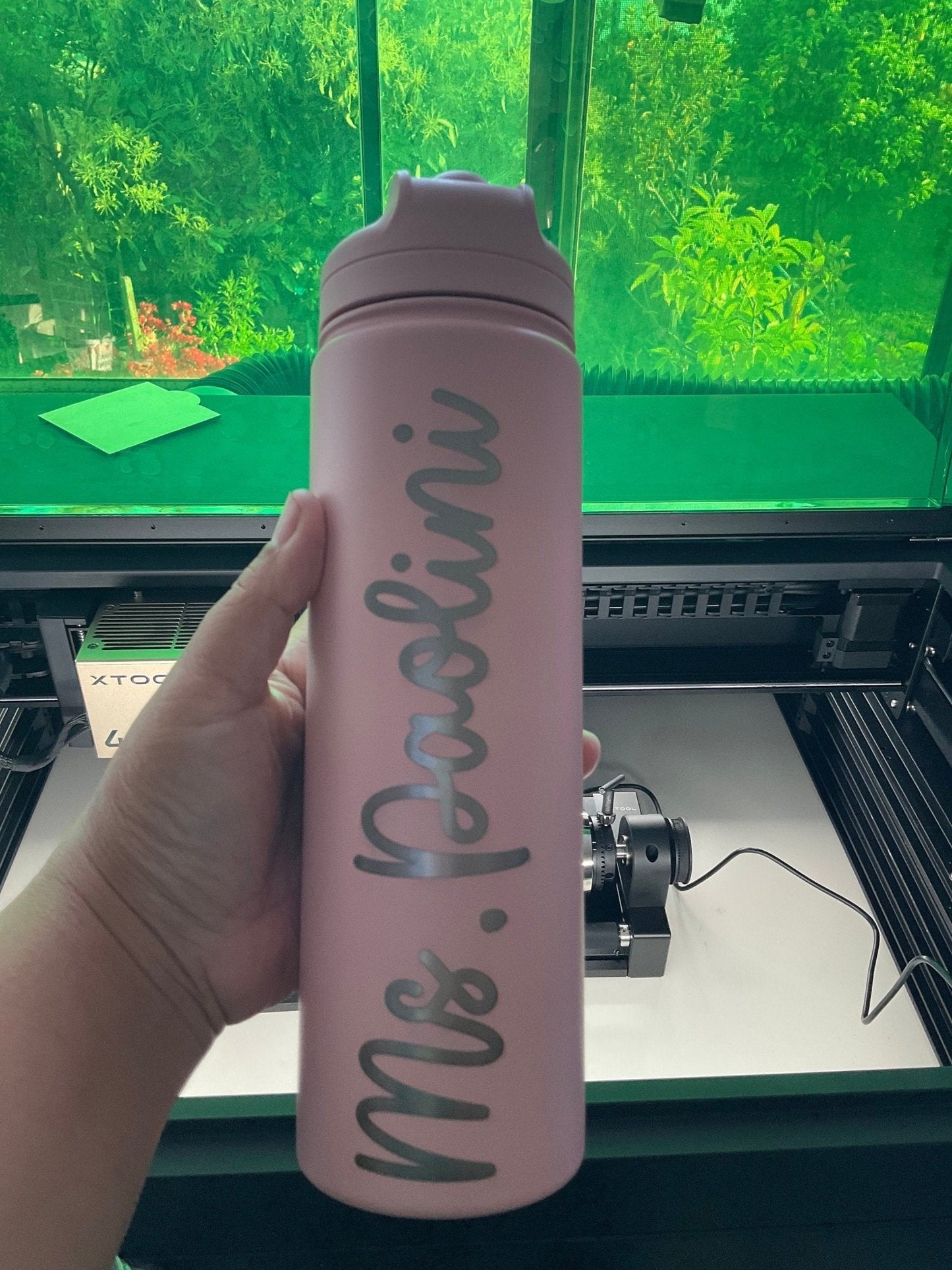 Personalized Name Vertical on Insulated Stainless Steel Water Bottle with Flip-Top Lid - Teacher Water Bottle - Teacher's Gift by Lina Loves Two, handmade in Los Angeles CA