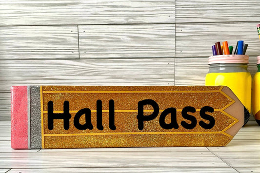 Gold Glitter Pencil Hall Pass | Personalized Teacher Gifts | Glitter Teacher Name Sign | Unique Room Pass - Lina Loves Two
