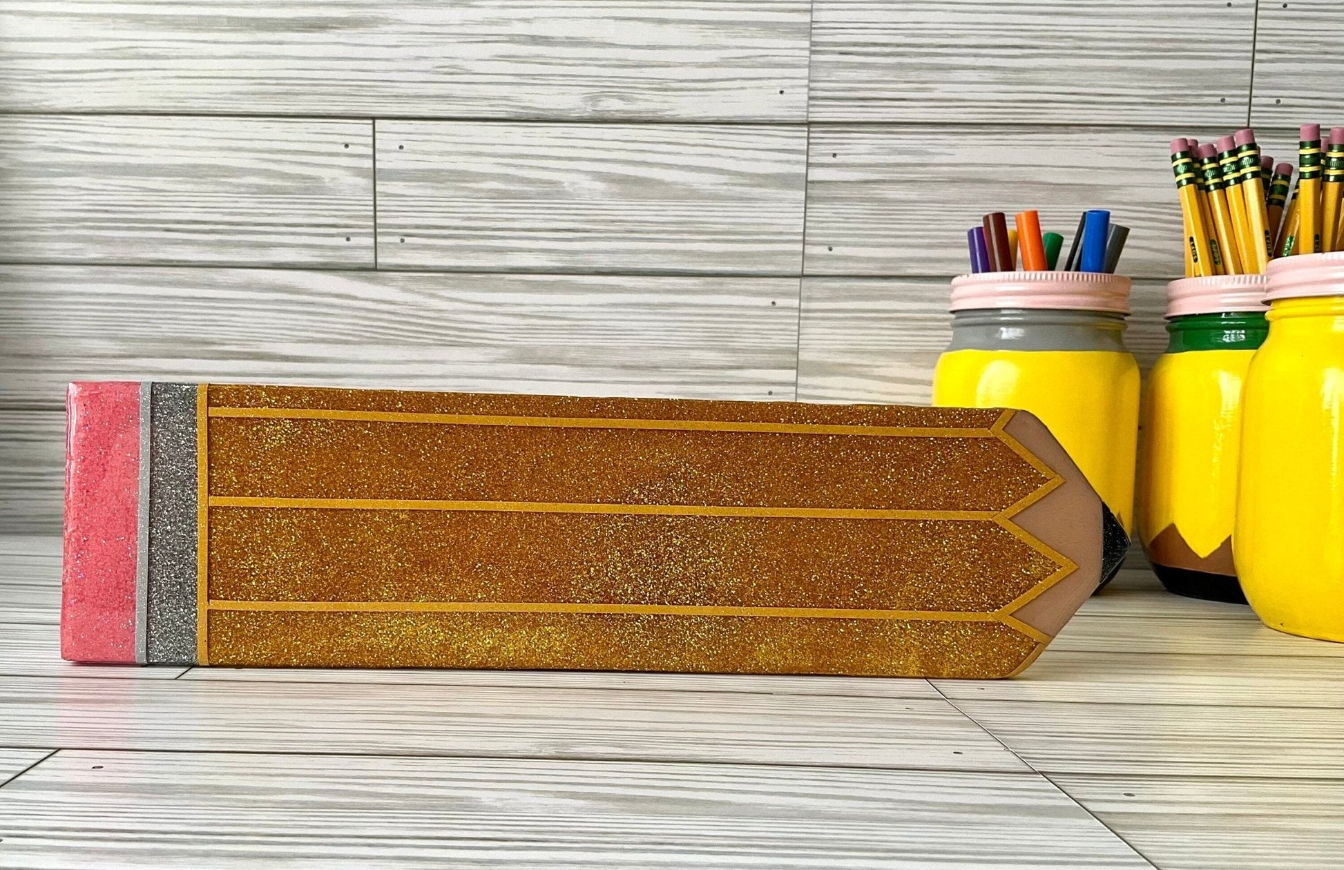 Gold Glitter Pencil Hall Pass | Personalized Teacher Gifts | Glitter Teacher Name Sign | Unique Room Pass by Lina Loves Two, handmade in Los Angeles CA