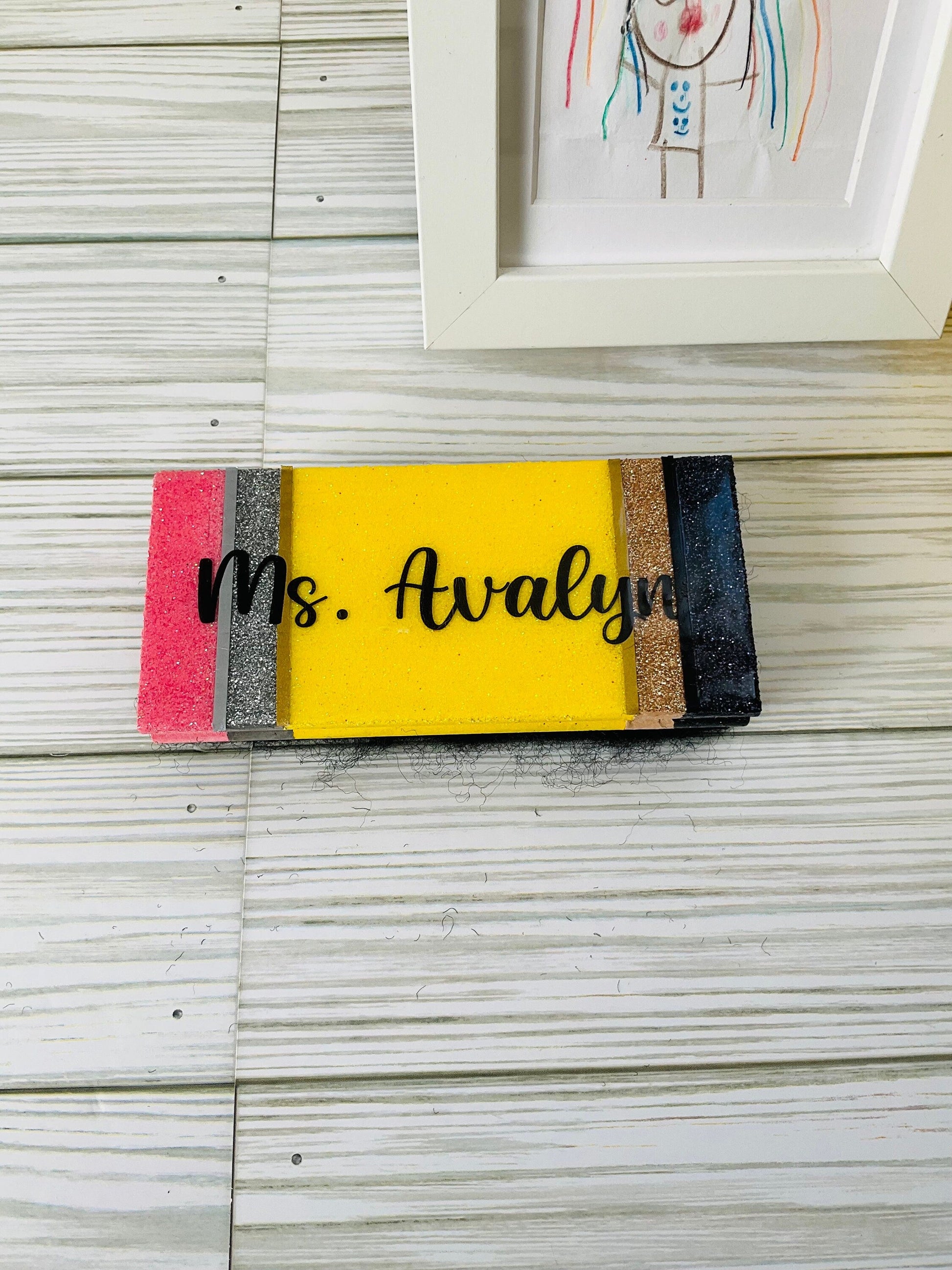 Pencil Whiteboard Eraser | Teacher Gifts | Yellow Pencil Glitter Eraser | Classroom Supplies by Lina Loves Two, handmade in Los Angeles CA