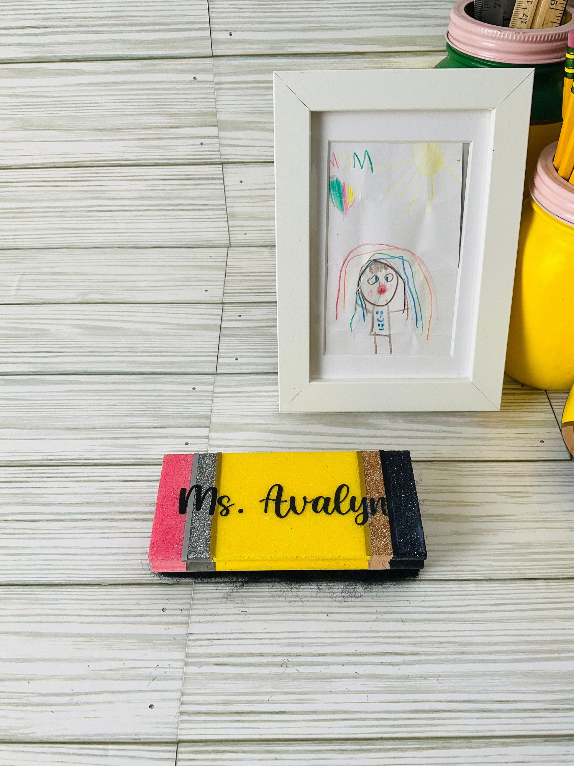 Pencil Whiteboard Eraser | Teacher Gifts | Yellow Pencil Glitter Eraser | Classroom Supplies by Lina Loves Two, handmade in Los Angeles CA