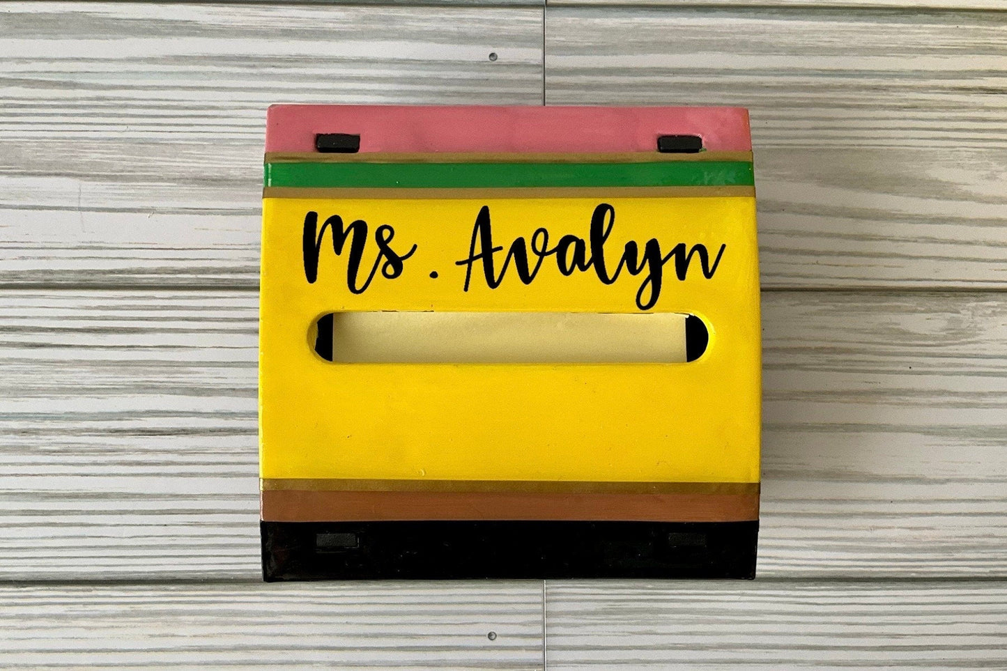 Teacher's Delight: Yellow Pencil Post-It Dispenser - Unique Teacher Gifts with Handy Post-It Functionality by Lina Loves Two, handmade in Los Angeles CA