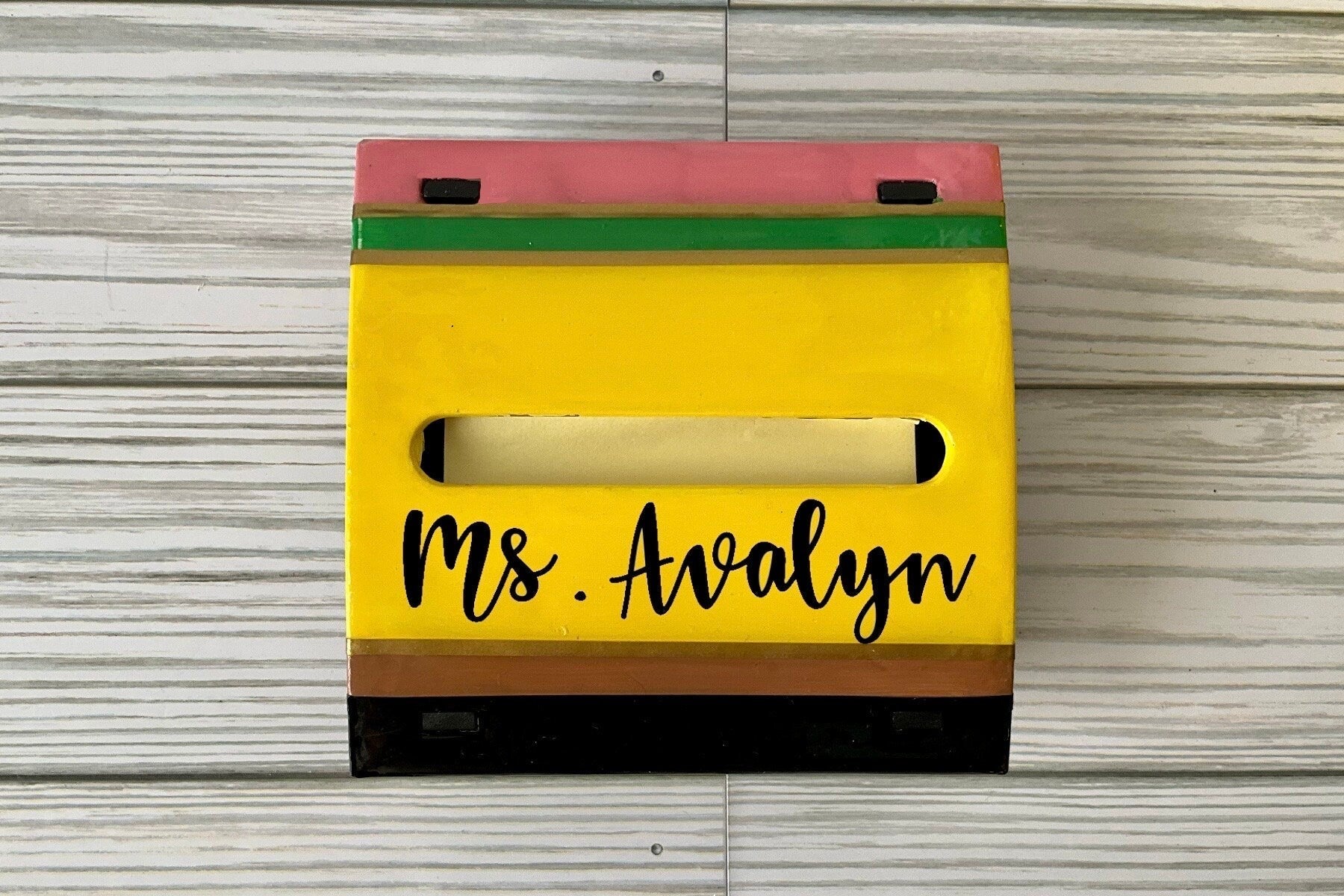 Teacher's Delight: Yellow Pencil Post-It Dispenser - Unique Teacher Gifts with Handy Post-It Functionality by Lina Loves Two, handmade in Los Angeles CA