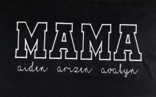 Cherished Moments: MAMA Personalized Embroidered Tee with Kids' Names - Custom Mom Appreciation Shirt by Lina Loves Two, handmade in Los Angeles CA