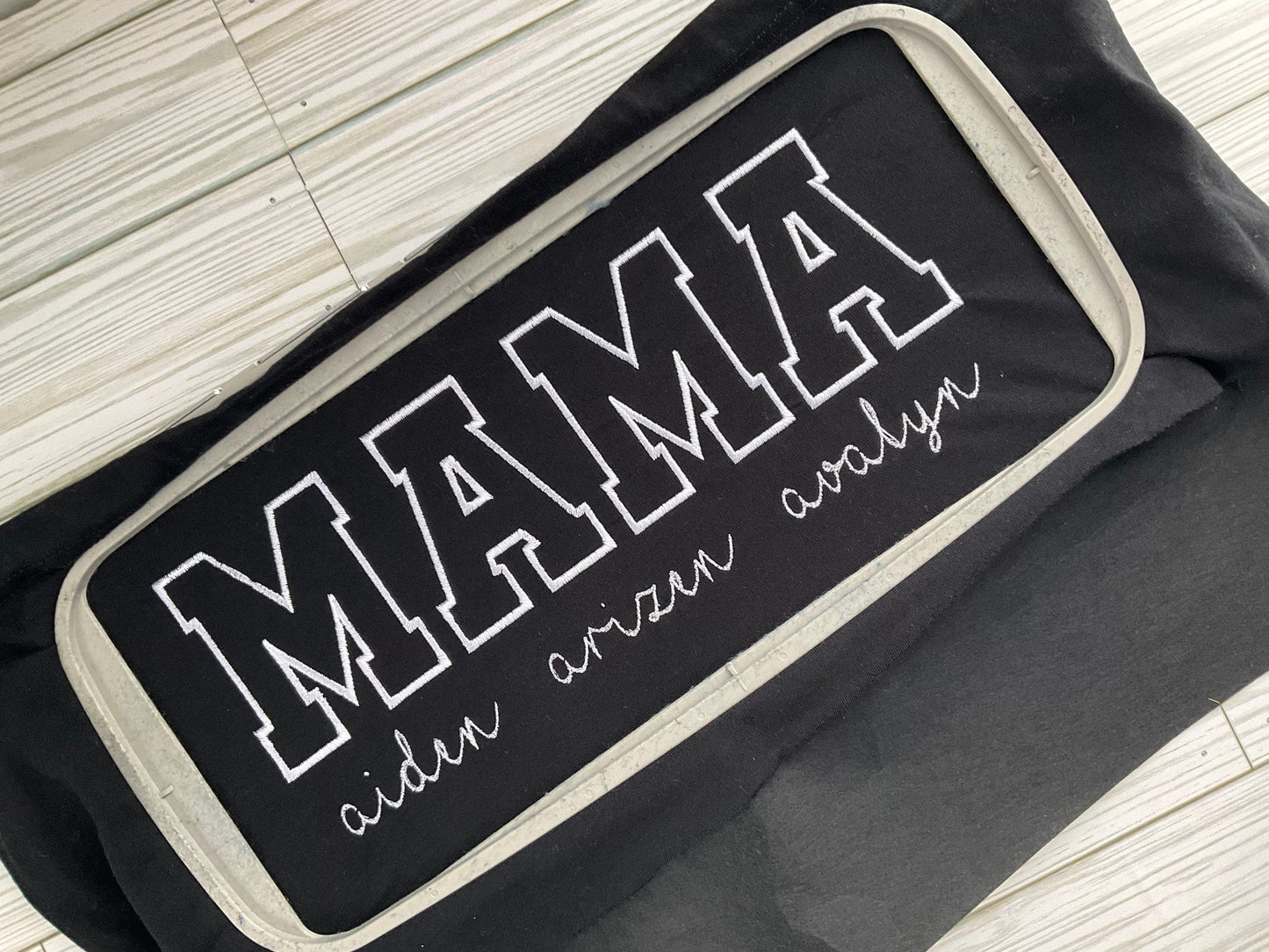 Cherished Moments: MAMA Personalized Embroidered Tee with Kids' Names - Custom Mom Appreciation Shirt by Lina Loves Two, handmade in Los Angeles CA