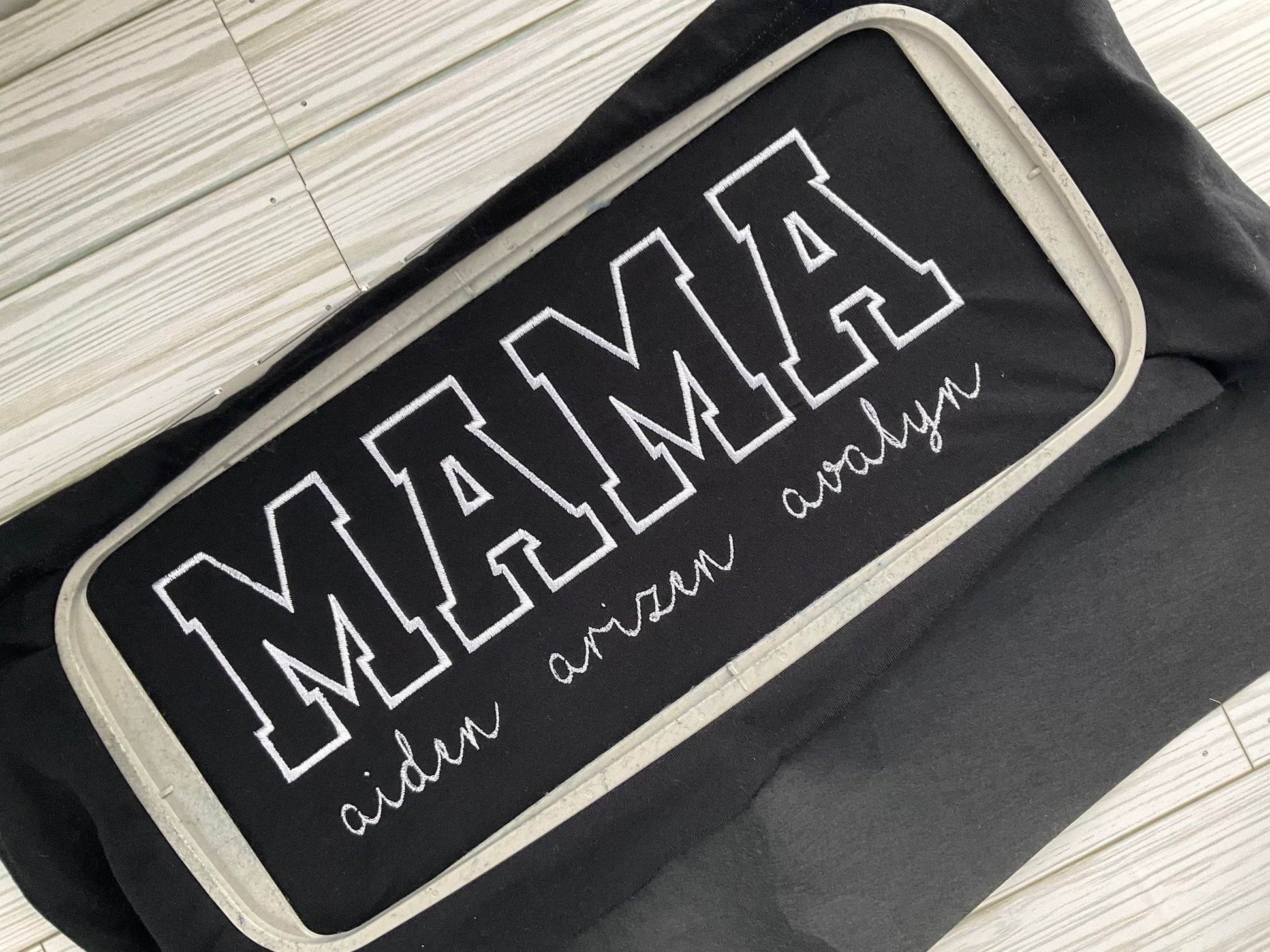 Cherished Moments: MAMA Personalized Embroidered Tee with Kids' Names - Custom Mom Appreciation Shirt by Lina Loves Two, handmade in Los Angeles CA