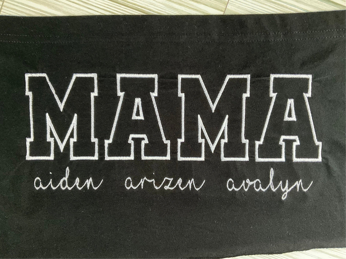 Cherished Moments: MAMA Personalized Embroidered Tee with Kids' Names - Custom Mom Appreciation Shirt by Lina Loves Two, handmade in Los Angeles CA