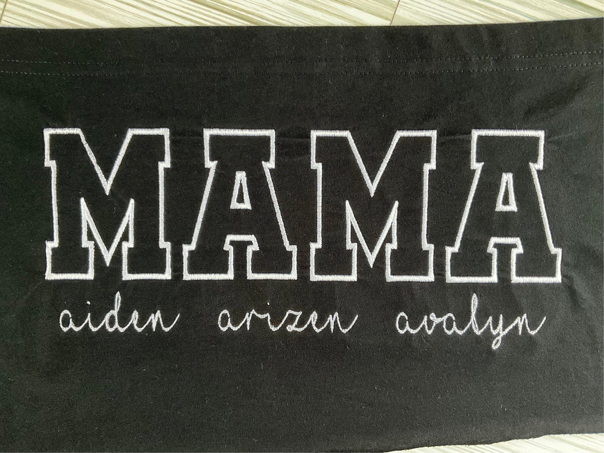 Cherished Moments: MAMA Personalized Embroidered Tee with Kids' Names - Custom Mom Appreciation Shirt by Lina Loves Two, handmade in Los Angeles CA