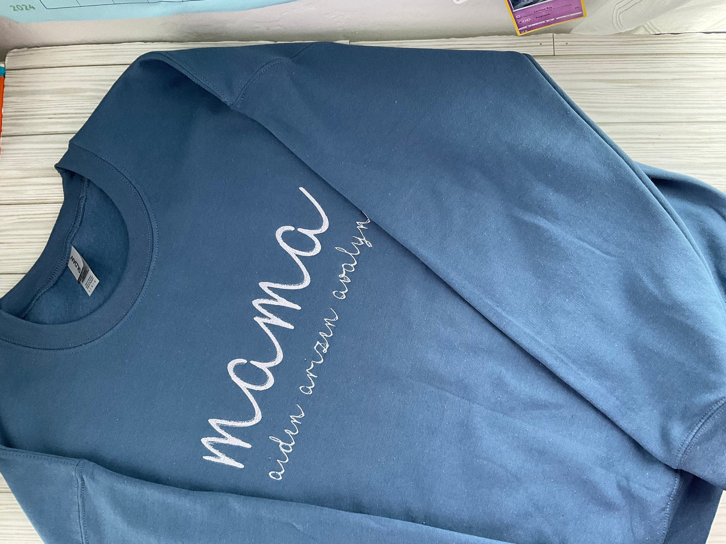 Mom's Love Embodied: Personalized Mama Script Sweatshirt with Kids' Names - Custom Embroidery for Mother's Day Appreciation! Handmade Gift by Lina Loves Two, handmade in Los Angeles CA