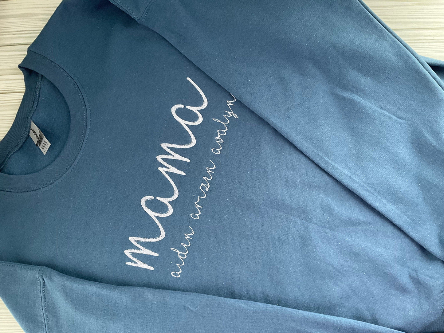 Mom's Love Embodied: Personalized Mama Script Sweatshirt with Kids' Names - Custom Embroidery for Mother's Day Appreciation! Handmade Gift by Lina Loves Two, handmade in Los Angeles CA