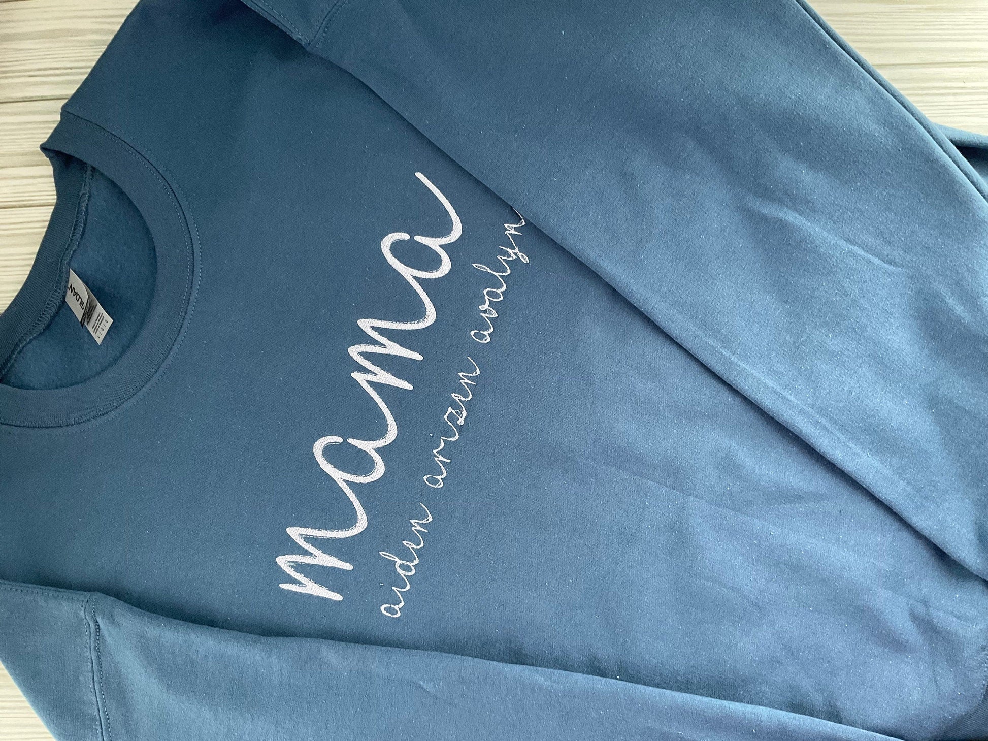 Mom's Love Embodied: Personalized Mama Script Sweatshirt with Kids' Names - Custom Embroidery for Mother's Day Appreciation! Handmade Gift by Lina Loves Two, handmade in Los Angeles CA