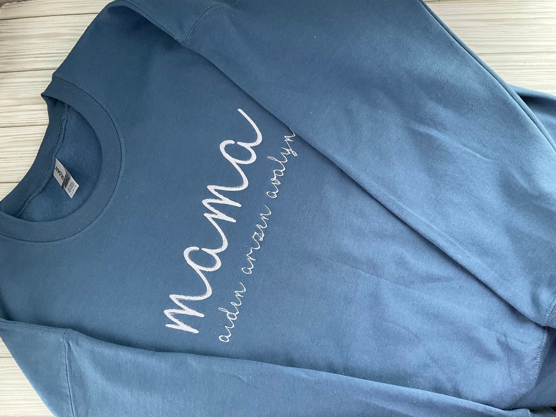 Mom's Love Embodied: Personalized Mama Script Sweatshirt with Kids' Names - Custom Embroidery for Mother's Day Appreciation! Handmade Gift by Lina Loves Two, handmade in Los Angeles CA