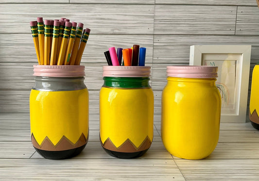 Chic 5” Glass Jar Pencil Holder - Ideal Teacher Gifts, Stylish Teacher Pen Organizer, Yellow Pencil Storage - Lina Loves Two