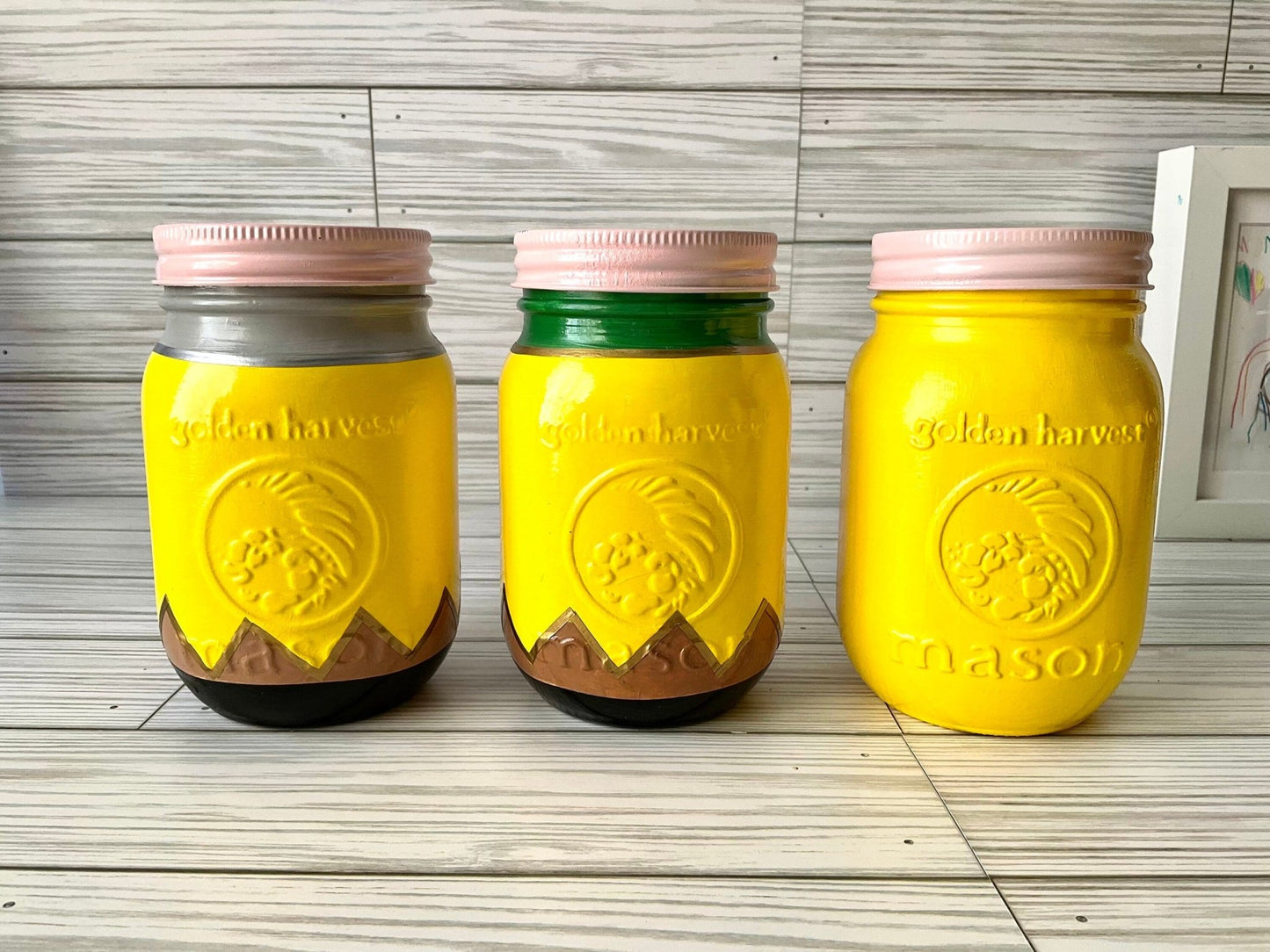 Chic 5” Glass Jar Pencil Holder - Ideal Teacher Gifts, Stylish Teacher Pen Organizer, Yellow Pencil Storage - Lina Loves Two