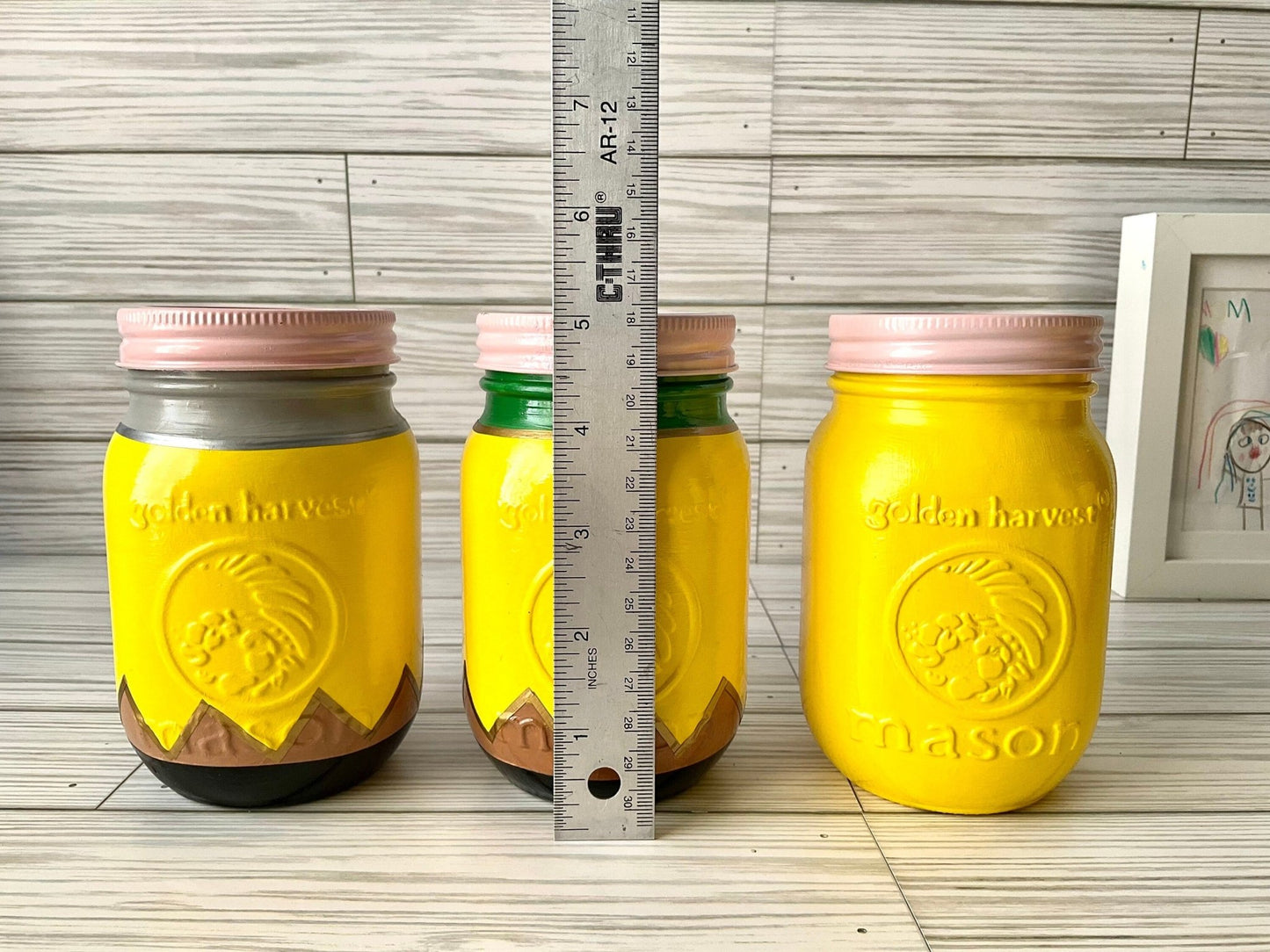 Chic 5” Glass Jar Pencil Holder - Ideal Teacher Gifts, Stylish Teacher Pen Organizer, Yellow Pencil Storage - Lina Loves Two