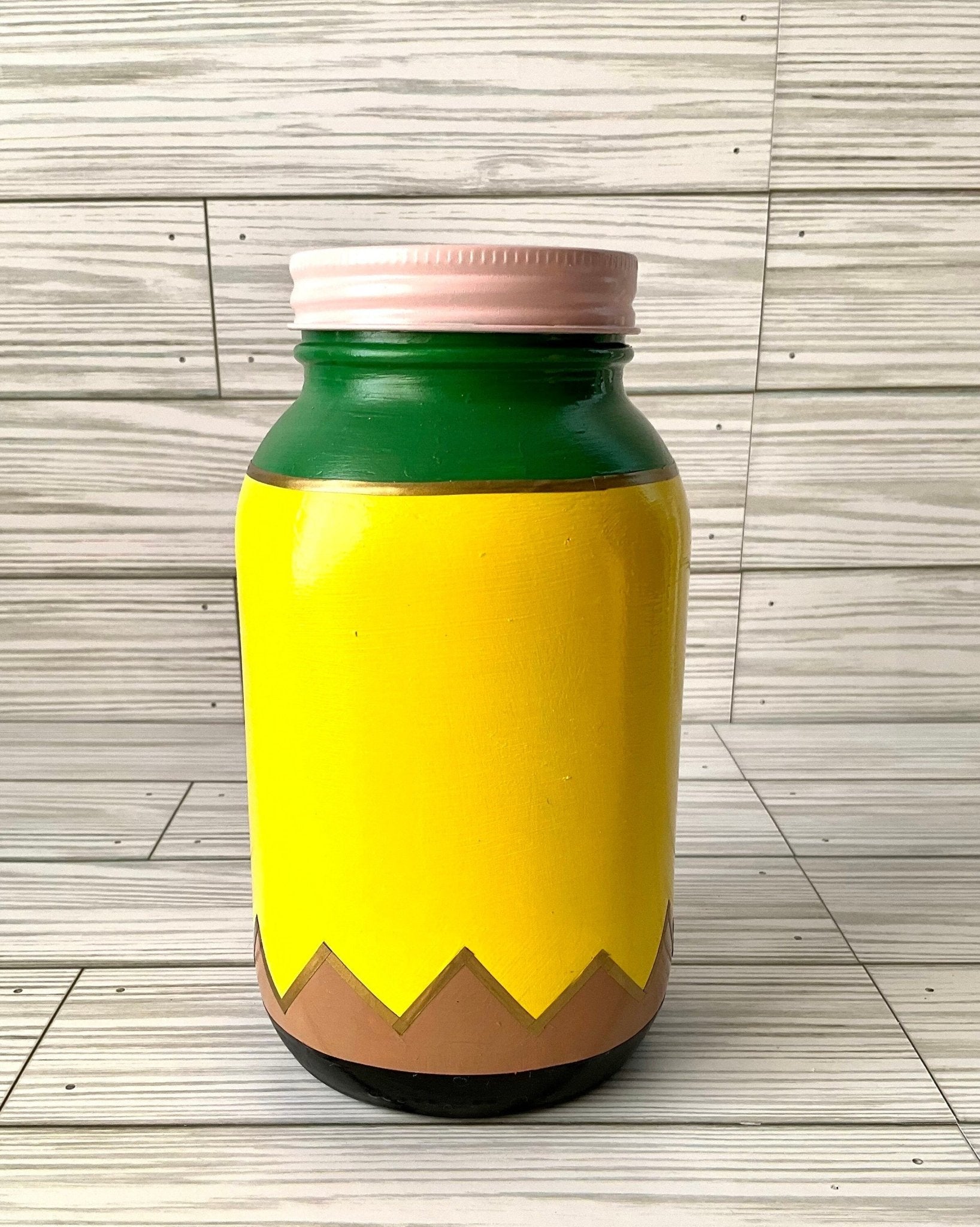 Pencil Holder 7” | Teacher Gifts | Glass Jar Pencil Holder | Yellow Pencil | Desk Organizer - Lina Loves Two
