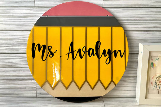 Round Pencil Door Sign | Personalized Teacher Gifts | Teacher Name Sign | Unique Classroom Decor - Lina Loves Two