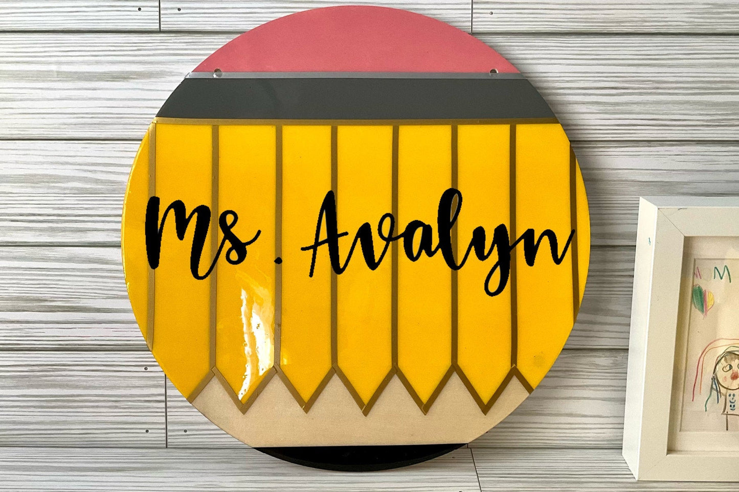 Round Pencil Door Sign | Personalized Teacher Gifts | Teacher Name Sign | Unique Classroom Decor by Lina Loves Two, handmade in Los Angeles CA