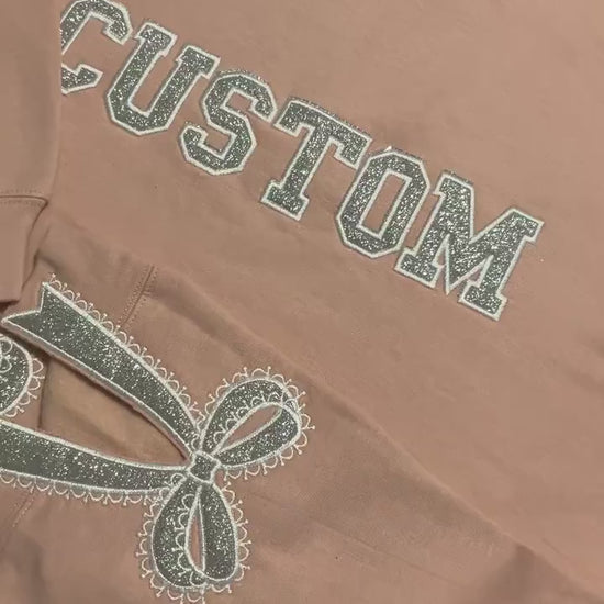 Custom Embroidered Appliqué Sweatshirt: Lace Side Bow Design