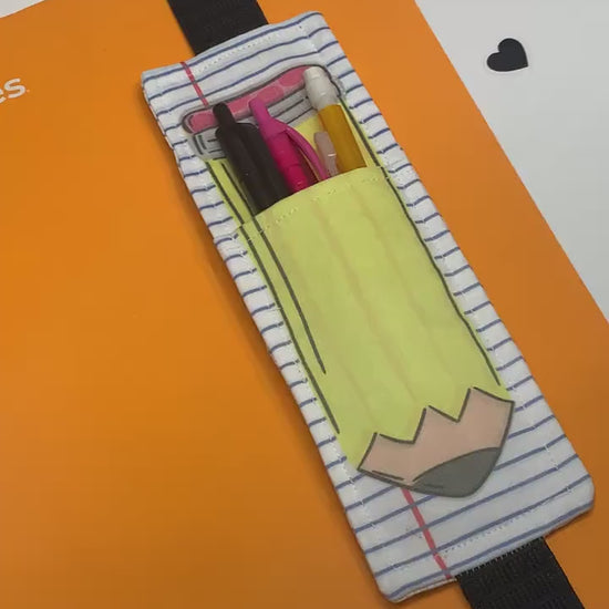 Elastic Bookmark Pencil Holder: Whimsical Pencil & Paper or Composition Theme
