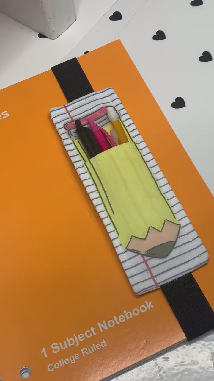 Elastic Bookmark Pencil Holder: Whimsical Pencil & Paper or Composition Theme
