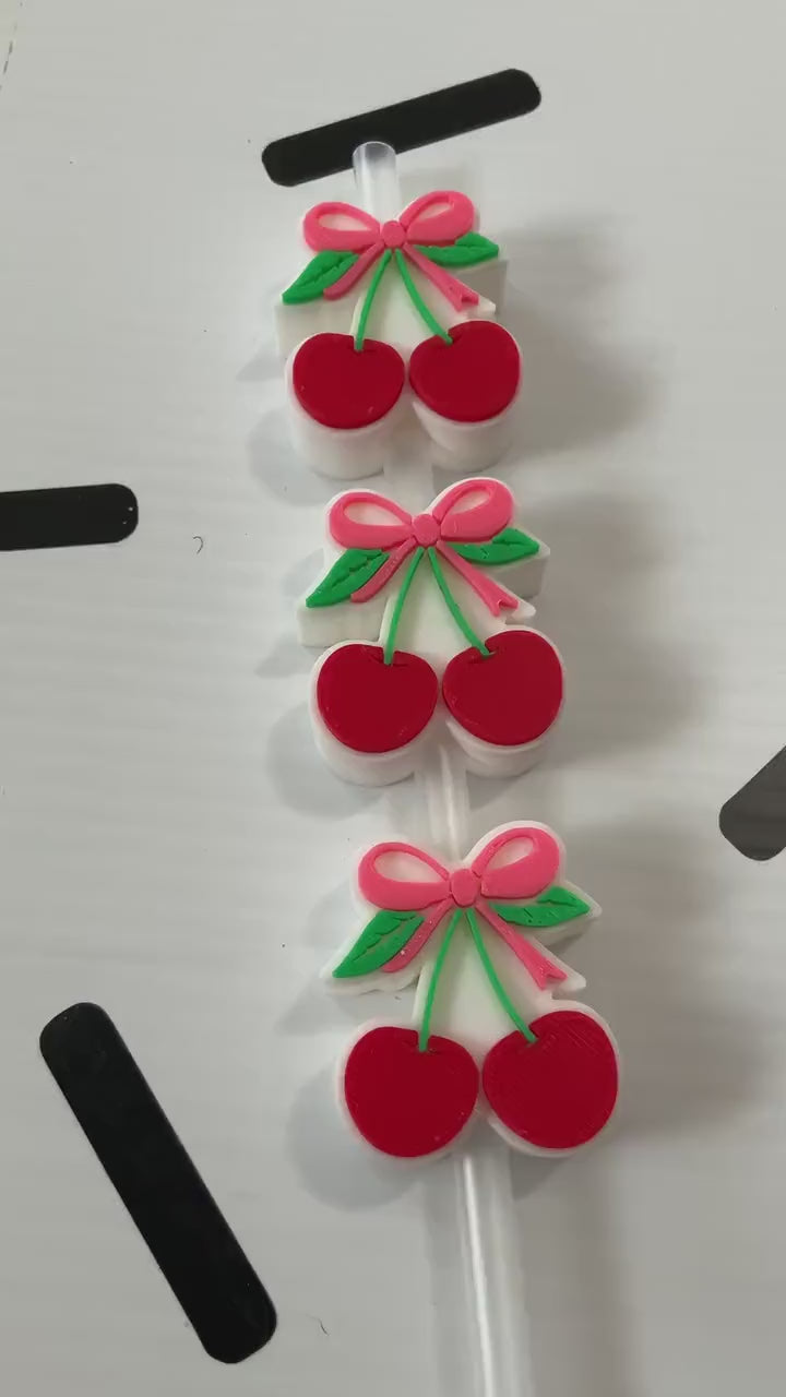 Coquette Cherries Straw Topper: 3D Printed Tumbler Charm