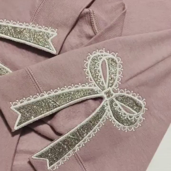 Embroidered Lace Side Bow Mama Appliqué Sweatshirt Design | Classic Lace Bow | Embroidered Bow Sweatshirt | Glitter Side Bow Sweatshirt