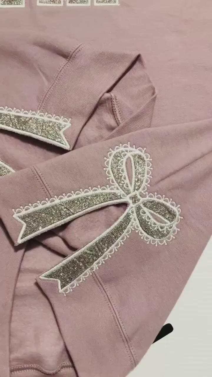 Embroidered Lace Side Bow Mama Appliqué Sweatshirt Design | Classic Lace Bow | Embroidered Bow Sweatshirt | Glitter Side Bow Sweatshirt