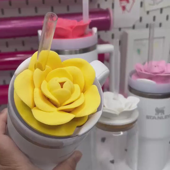 Rose Topper 3MF Files – 20oz, 30oz and 40oz Stanley | 16 oz Center and Off-Center Straw Lids for Libbey Cups | Digital Download