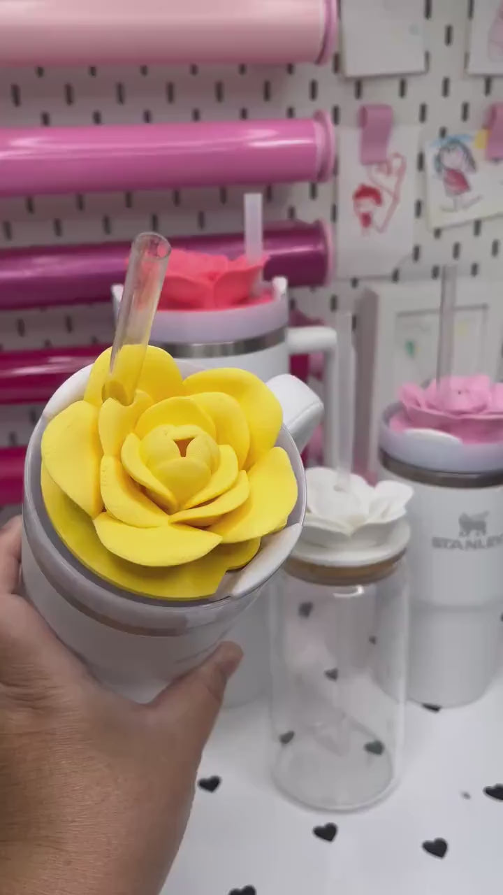 Rose Topper 3MF Files – 20oz, 30oz and 40oz Stanley | 16 oz Center and Off-Center Straw Lids for Libbey Cups | Digital Download