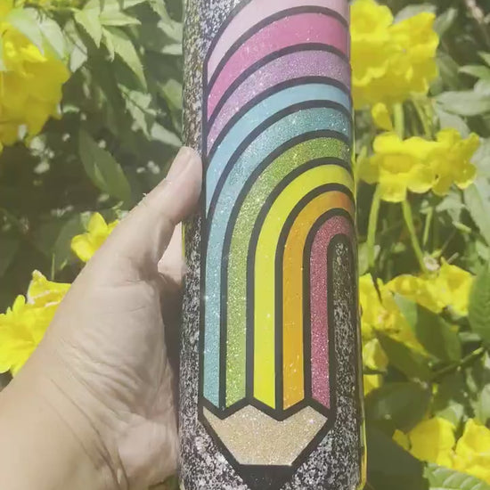 Custom Glitter Single and  Double Rainbow Pencil Tumbler | Rainbow Pencil Tumbler | Gift Ideas for Teacher | Teacher Appreciation