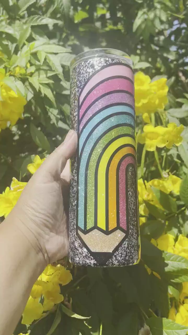 Custom Glitter Single and  Double Rainbow Pencil Tumbler | Rainbow Pencil Tumbler | Gift Ideas for Teacher | Teacher Appreciation