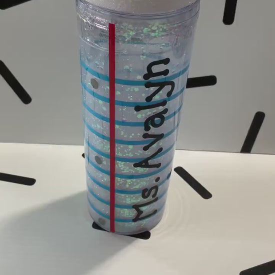 Acrylic Snow Globe Glitter Teacher Tumbler 18 oz (You Pick) | Lined Paper Tumbler | Composition Notebook Tumbler | Yellow Pencil Tumbler