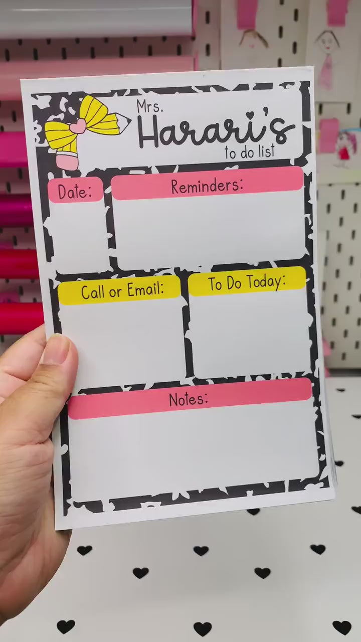 Personalized Pencil Bow To-Do List Notepad - 5.5x8.5, 50 Pages