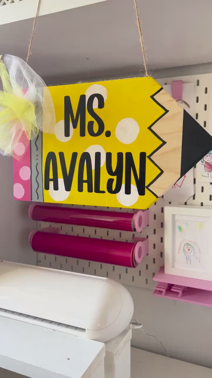 Personalized Teacher Pencil Door Hanger: Whimsical Classroom Decor