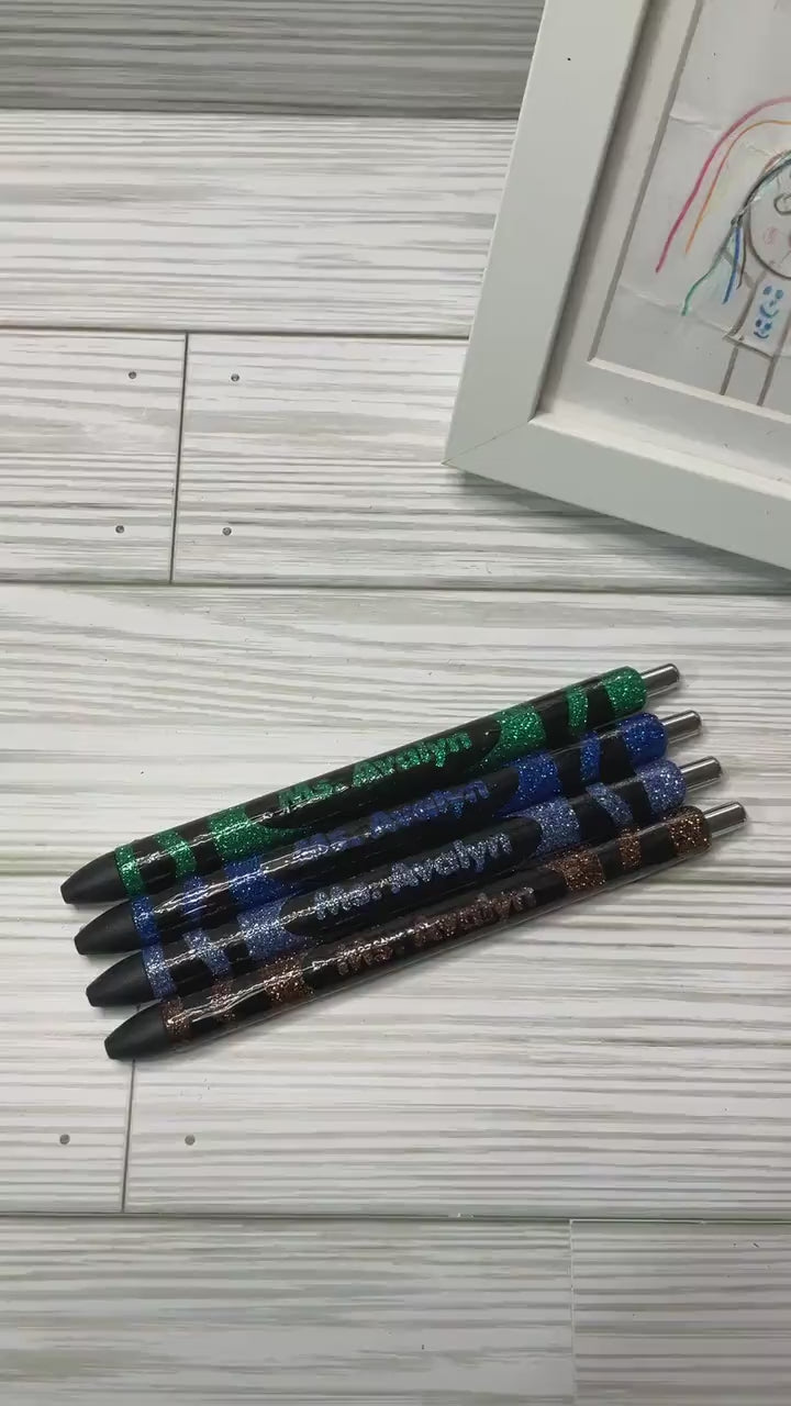 x4 New Glitter Color Personalized Teacher Pens | Unique Teacher Gifts | Custom Teach Appreciation Gift