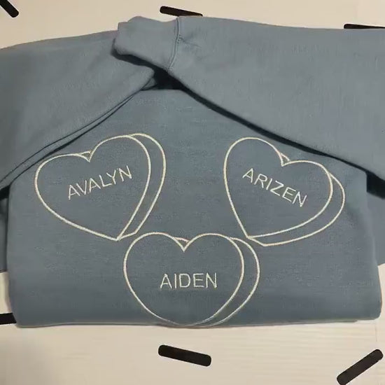 Custom Embroidered Valentine Sweatshirt – Personalized Candy Hearts Crewneck Gift