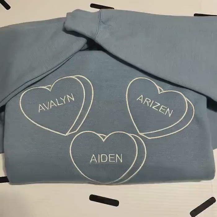 Custom Embroidered Valentine Sweatshirt – Personalized Candy Hearts Crewneck Gift